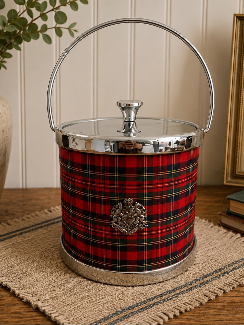 VINTAGE TARTAN ICE BUCKET WITH CREST